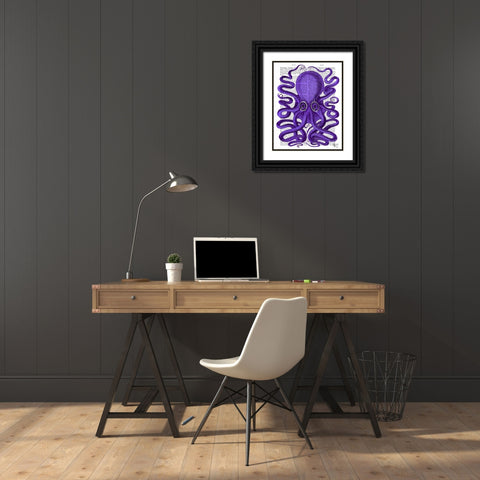 Purple Octopus Black Ornate Wood Framed Art Print with Double Matting by Fab Funky