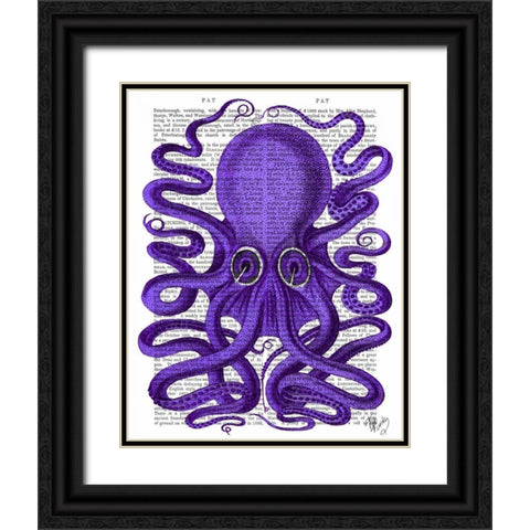Purple Octopus Black Ornate Wood Framed Art Print with Double Matting by Fab Funky