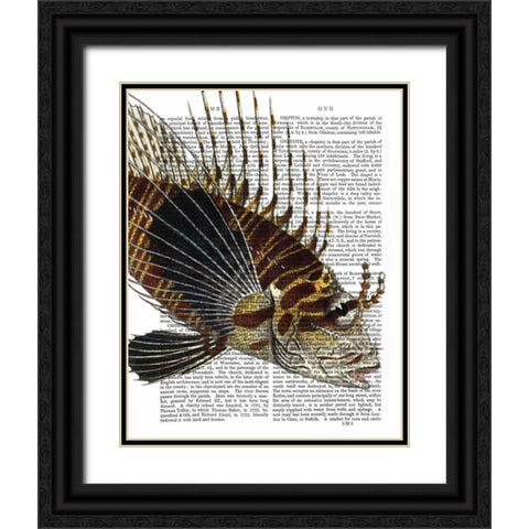 Vintage Spiky Fish Black Ornate Wood Framed Art Print with Double Matting by Fab Funky