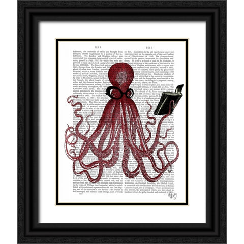 Intelligent Octopus Black Ornate Wood Framed Art Print with Double Matting by Fab Funky