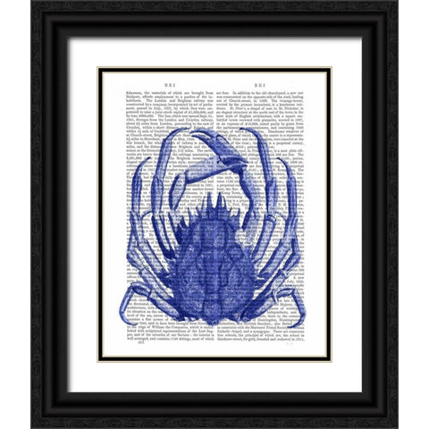 Blue Crab Black Ornate Wood Framed Art Print with Double Matting by Fab Funky
