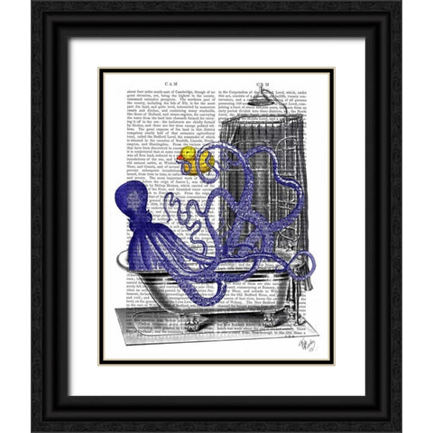 Octopus in Bath Black Ornate Wood Framed Art Print with Double Matting by Fab Funky