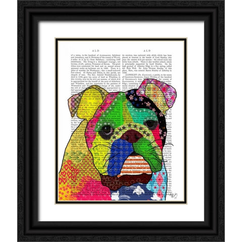 Patchwork Bulldog Black Ornate Wood Framed Art Print with Double Matting by Fab Funky