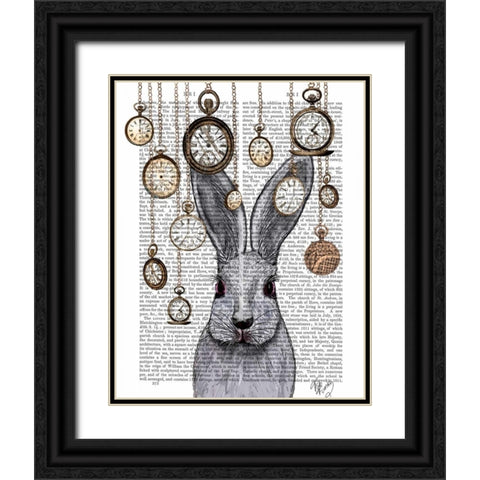 Rabbit Time Black Ornate Wood Framed Art Print with Double Matting by Fab Funky