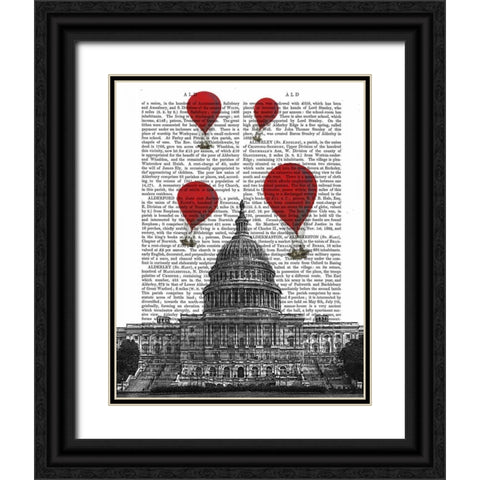 US Capitol Building and Red Hot Air Balloons Black Ornate Wood Framed Art Print with Double Matting by Fab Funky
