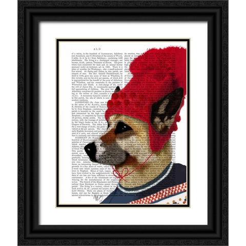 Dog in Ski Sweater Black Ornate Wood Framed Art Print with Double Matting by Fab Funky