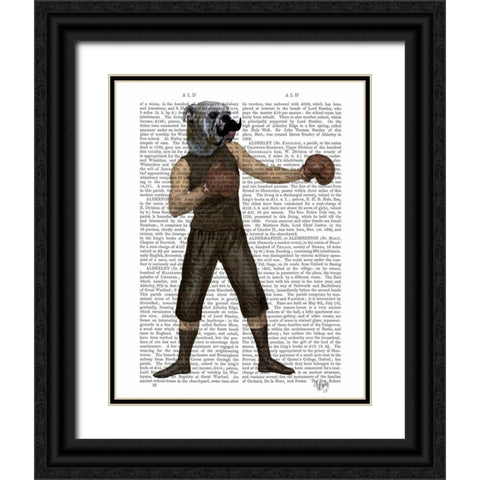 Boxing Bulldog Full Black Ornate Wood Framed Art Print with Double Matting by Fab Funky