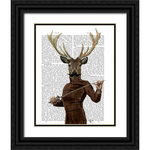 Fencing Deer Portrait Black Ornate Wood Framed Art Print with Double Matting by Fab Funky
