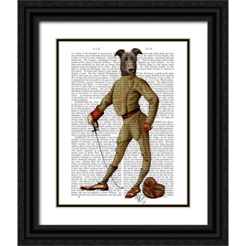 Greyhound Fencer Dark Full Black Ornate Wood Framed Art Print with Double Matting by Fab Funky