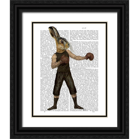 Boxing Hare Black Ornate Wood Framed Art Print with Double Matting by Fab Funky