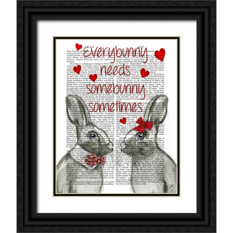 Everybunny Black Ornate Wood Framed Art Print with Double Matting by Fab Funky