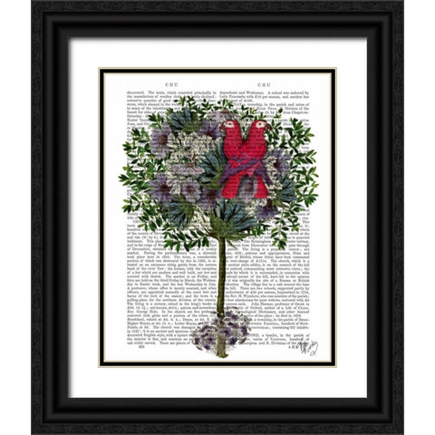 Love Birds in a Tree Black Ornate Wood Framed Art Print with Double Matting by Fab Funky