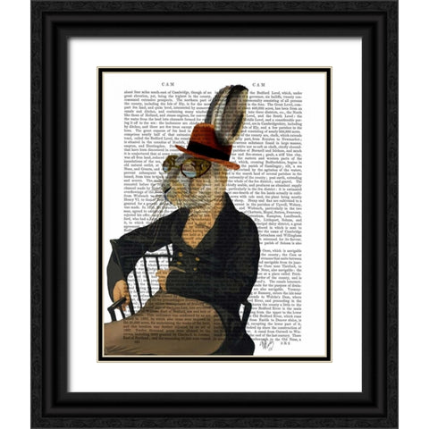Horatio Hare On Chair Black Ornate Wood Framed Art Print with Double Matting by Fab Funky