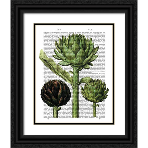 Globe Artichoke Print 1 Black Ornate Wood Framed Art Print with Double Matting by Fab Funky