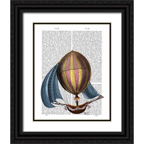 AirShip with Blue Sails Black Ornate Wood Framed Art Print with Double Matting by Fab Funky