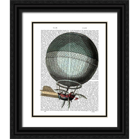 Blanchard Vintage Hot Air Balloon Black Ornate Wood Framed Art Print with Double Matting by Fab Funky