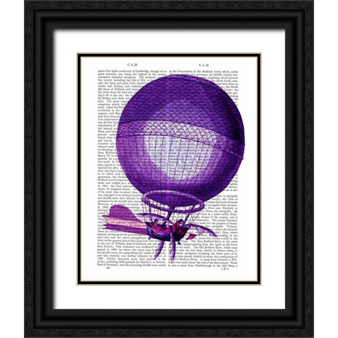 Blanchards Hydrogen (Purple) Hot Air Balloon Black Ornate Wood Framed Art Print with Double Matting by Fab Funky
