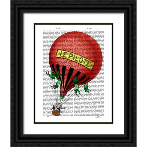 Le Pilote Hot Air Balloon Black Ornate Wood Framed Art Print with Double Matting by Fab Funky