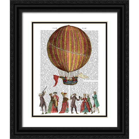 Hot Air Balloon And People Black Ornate Wood Framed Art Print with Double Matting by Fab Funky