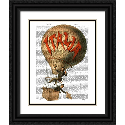 Italia Hot Air Balloon Black Ornate Wood Framed Art Print with Double Matting by Fab Funky