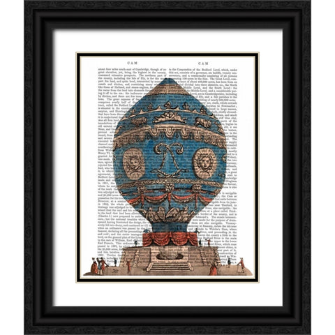 Montgolfier Aerostatique Hot Air Balloon Black Ornate Wood Framed Art Print with Double Matting by Fab Funky