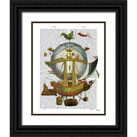 Minerve Hot Air Balloon Black Ornate Wood Framed Art Print with Double Matting by Fab Funky