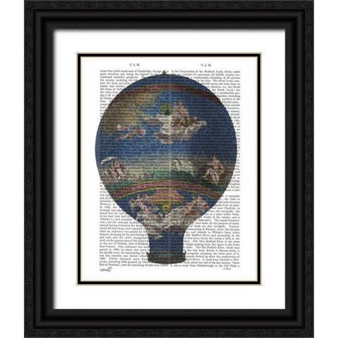 Machine Aerostatique Hot Air Balloon Black Ornate Wood Framed Art Print with Double Matting by Fab Funky