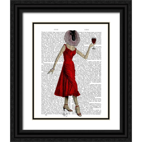Monkey with Wine Black Ornate Wood Framed Art Print with Double Matting by Fab Funky