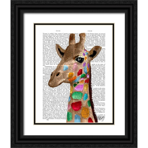 Multicoloured Giraffe Black Ornate Wood Framed Art Print with Double Matting by Fab Funky