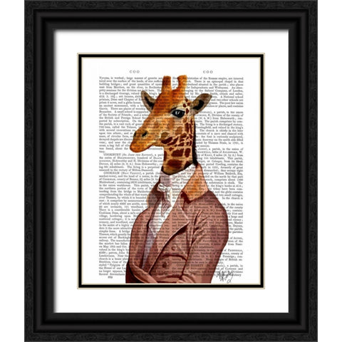 Regency Giraffe Black Ornate Wood Framed Art Print with Double Matting by Fab Funky