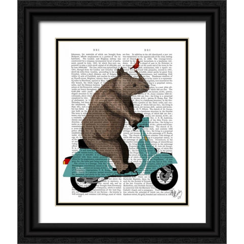Rhino on Moped Black Ornate Wood Framed Art Print with Double Matting by Fab Funky