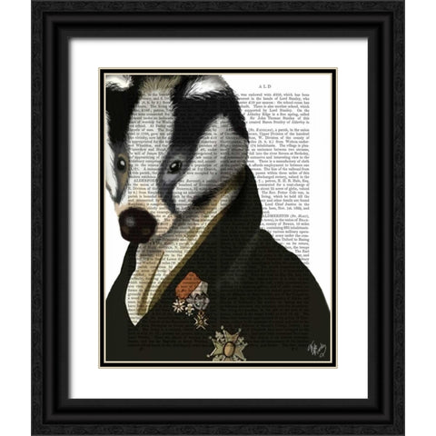 Badger the Hero Black Ornate Wood Framed Art Print with Double Matting by Fab Funky