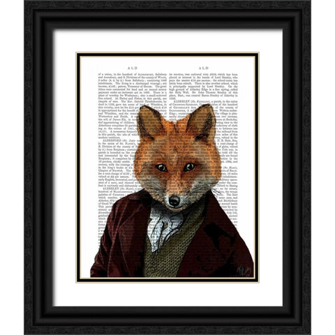 Fox Portrait 2 Black Ornate Wood Framed Art Print with Double Matting by Fab Funky