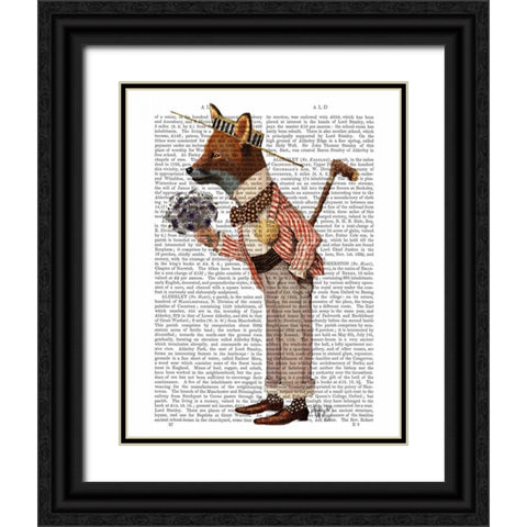 Fox in Boater Black Ornate Wood Framed Art Print with Double Matting by Fab Funky