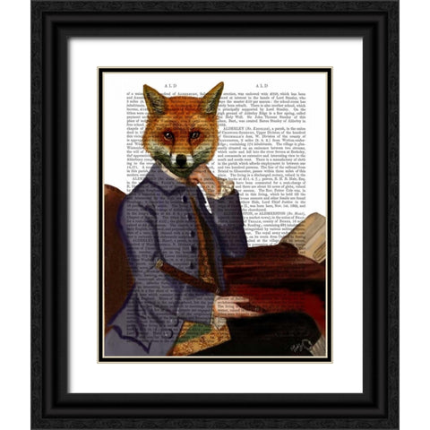 Fox With Flute Black Ornate Wood Framed Art Print with Double Matting by Fab Funky