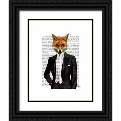 Fox In Evening Suit Portrait Black Ornate Wood Framed Art Print with Double Matting by Fab Funky