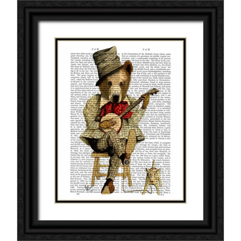 Banjo Bear Black Ornate Wood Framed Art Print with Double Matting by Fab Funky