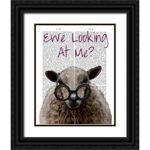 Ewe Looking at Me DeNiro Sheep Black Ornate Wood Framed Art Print with Double Matting by Fab Funky