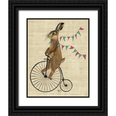 Rabbit On Penny Farthing Black Ornate Wood Framed Art Print with Double Matting by Fab Funky