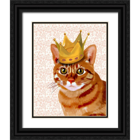 Ginger Cat with Crown Portrait Black Ornate Wood Framed Art Print with Double Matting by Fab Funky