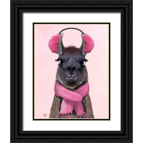 Chilly Llama Pink Black Ornate Wood Framed Art Print with Double Matting by Fab Funky