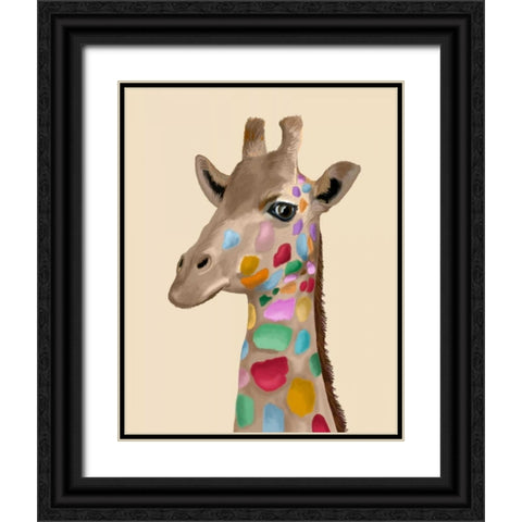 MultiColoured Giraffe Black Ornate Wood Framed Art Print with Double Matting by Fab Funky