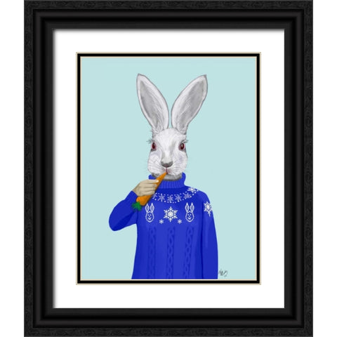 Rabbit In Sweater Black Ornate Wood Framed Art Print with Double Matting by Fab Funky