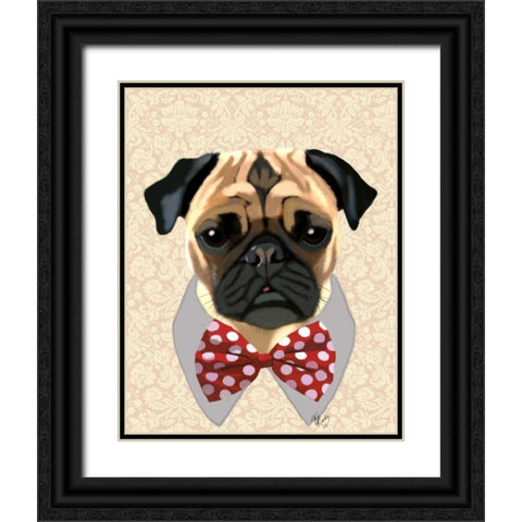Pug with Red and White Spotty Bow Tie Black Ornate Wood Framed Art Print with Double Matting by Fab Funky