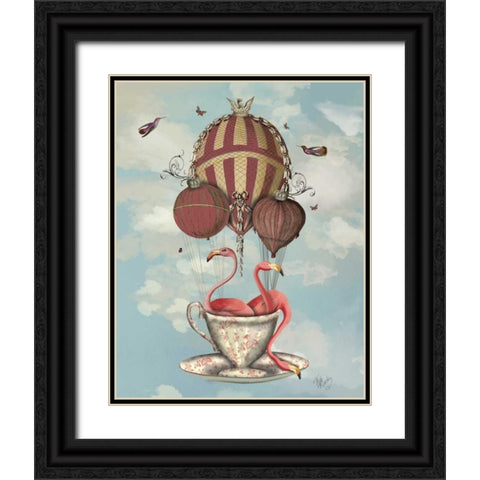 Flamingos in Teacup Black Ornate Wood Framed Art Print with Double Matting by Fab Funky