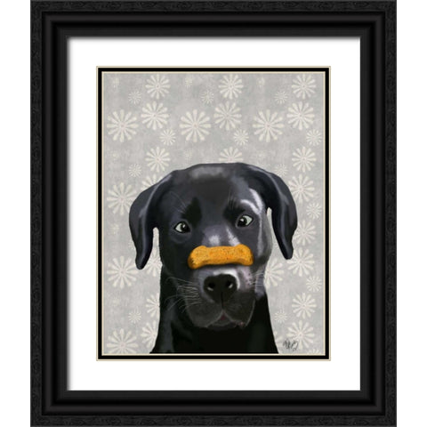 Black Labrador With Bone on Nose Black Ornate Wood Framed Art Print with Double Matting by Fab Funky