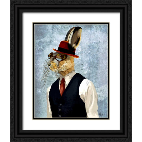 Horatio Hare in Waistcoat Black Ornate Wood Framed Art Print with Double Matting by Fab Funky