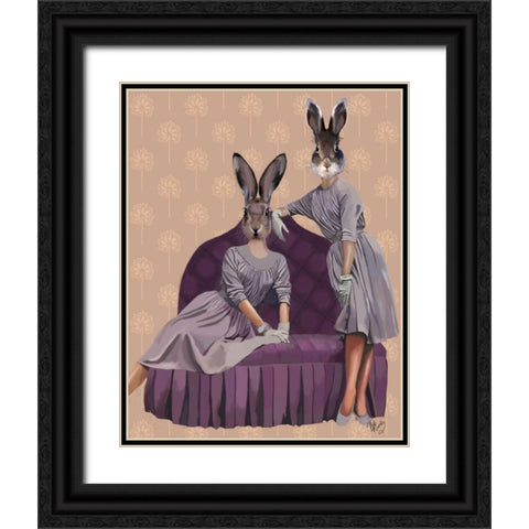 Rabbits in Purple Black Ornate Wood Framed Art Print with Double Matting by Fab Funky