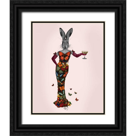 Rabbit Butterfly Dress Black Ornate Wood Framed Art Print with Double Matting by Fab Funky