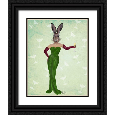 Rabbit Green Dress Black Ornate Wood Framed Art Print with Double Matting by Fab Funky